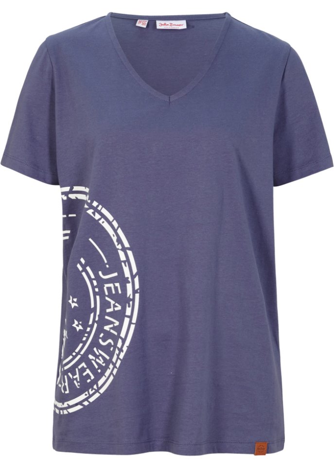T-Shirt mit V-Kragen, bedruckt