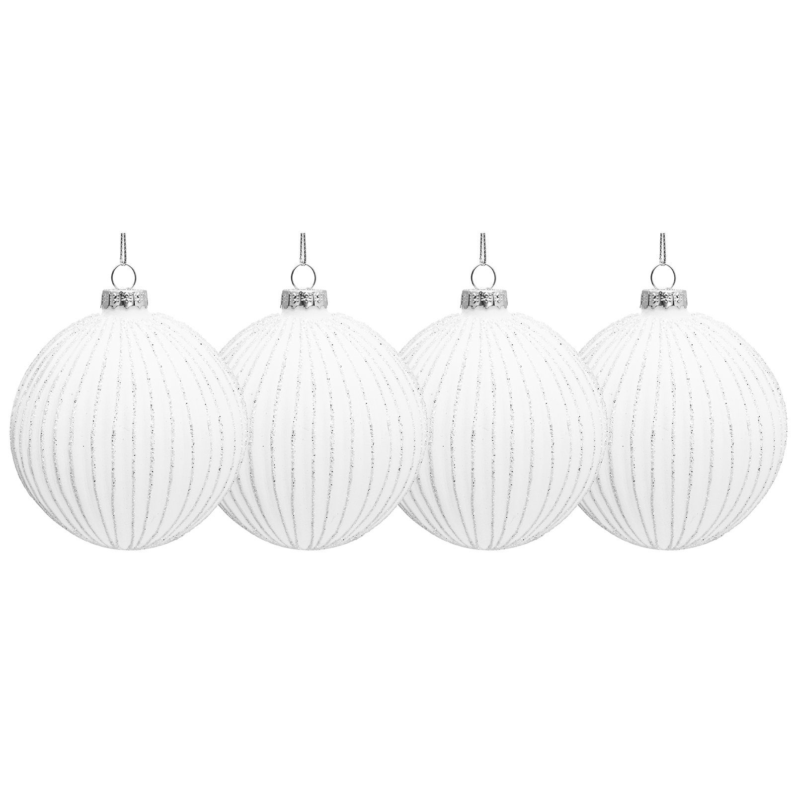 SIKORA Christbaumschmuck Highlights Weiss 4er Set Christbaumkugeln aus Glas mit Verzierung