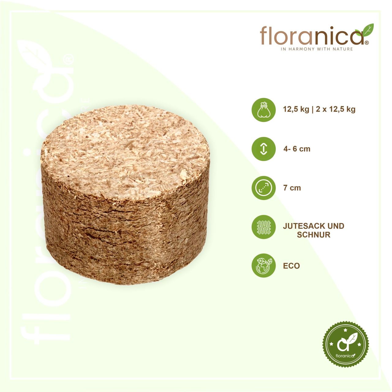 Pemicont Floranica Holzbriketts 100% Gepresste Rundholzbriketts 12,5kg im Jutesack Brikett Ideal für Kamin Ofen Raketenofen Grill Umweltfreundlich Hohe Brennwert Raucharm