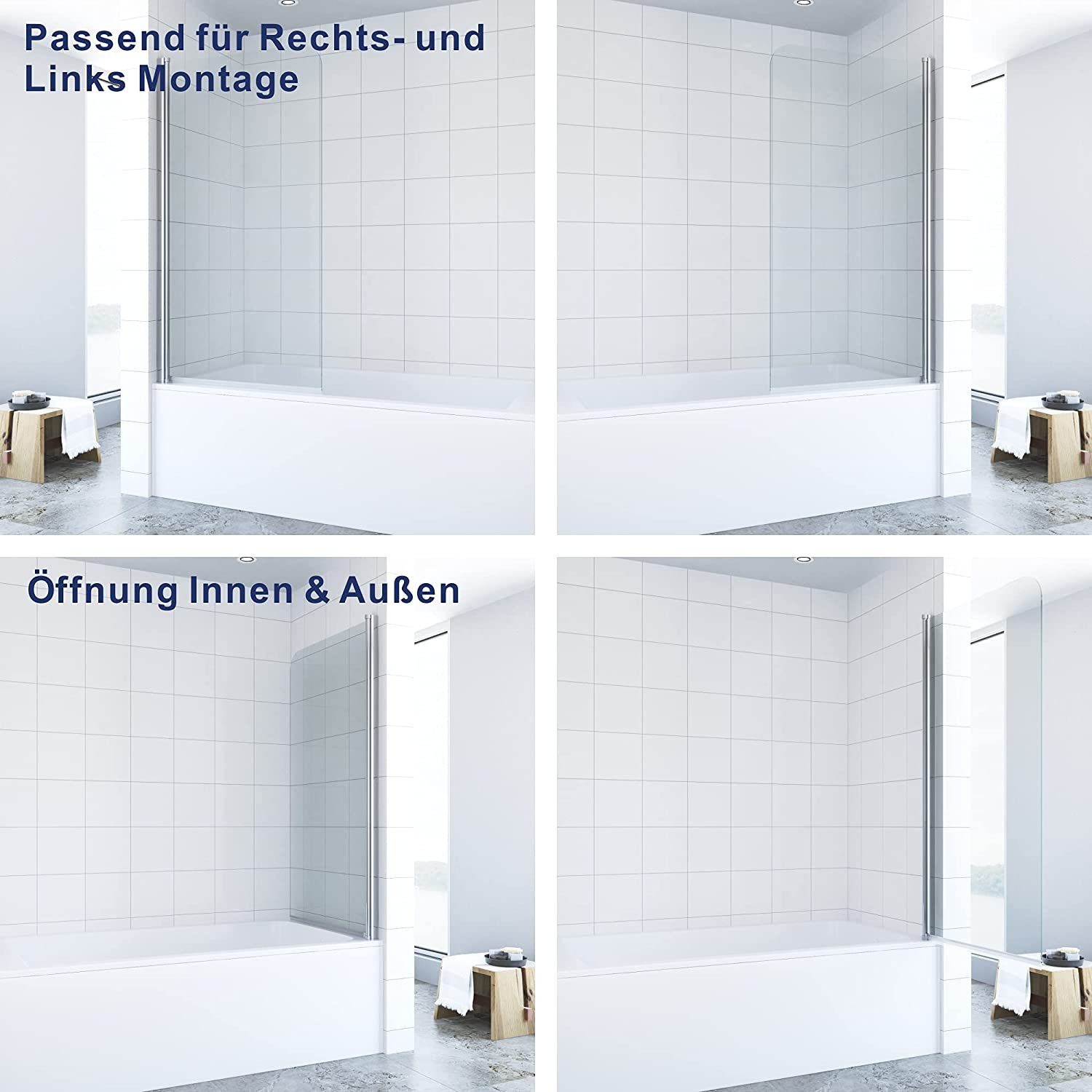 AQUALAVOS Badewannenaufsatz Badewannenaufsatz 1-teilig Nano Glas 80x140 cm Duschwand für Badewanne, Einscheiben-Sicherheitsglas (ESG) 5 mm mit Nanobeschichtung, Spritzschutz im Bad, mit Verstellbereich, Rechts- und Links Montage