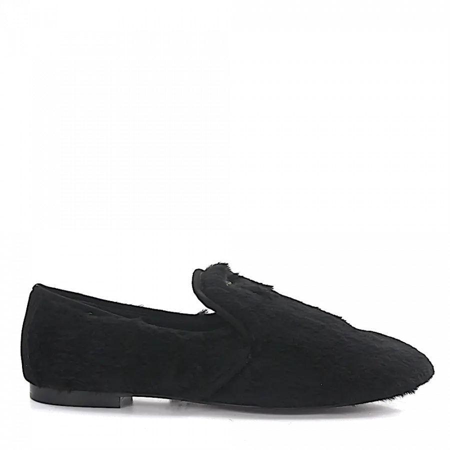 Giuseppe Zanotti - Loafer SINF Kalbsleder Kaninchenfell Textil Logo schwarz - schwarz