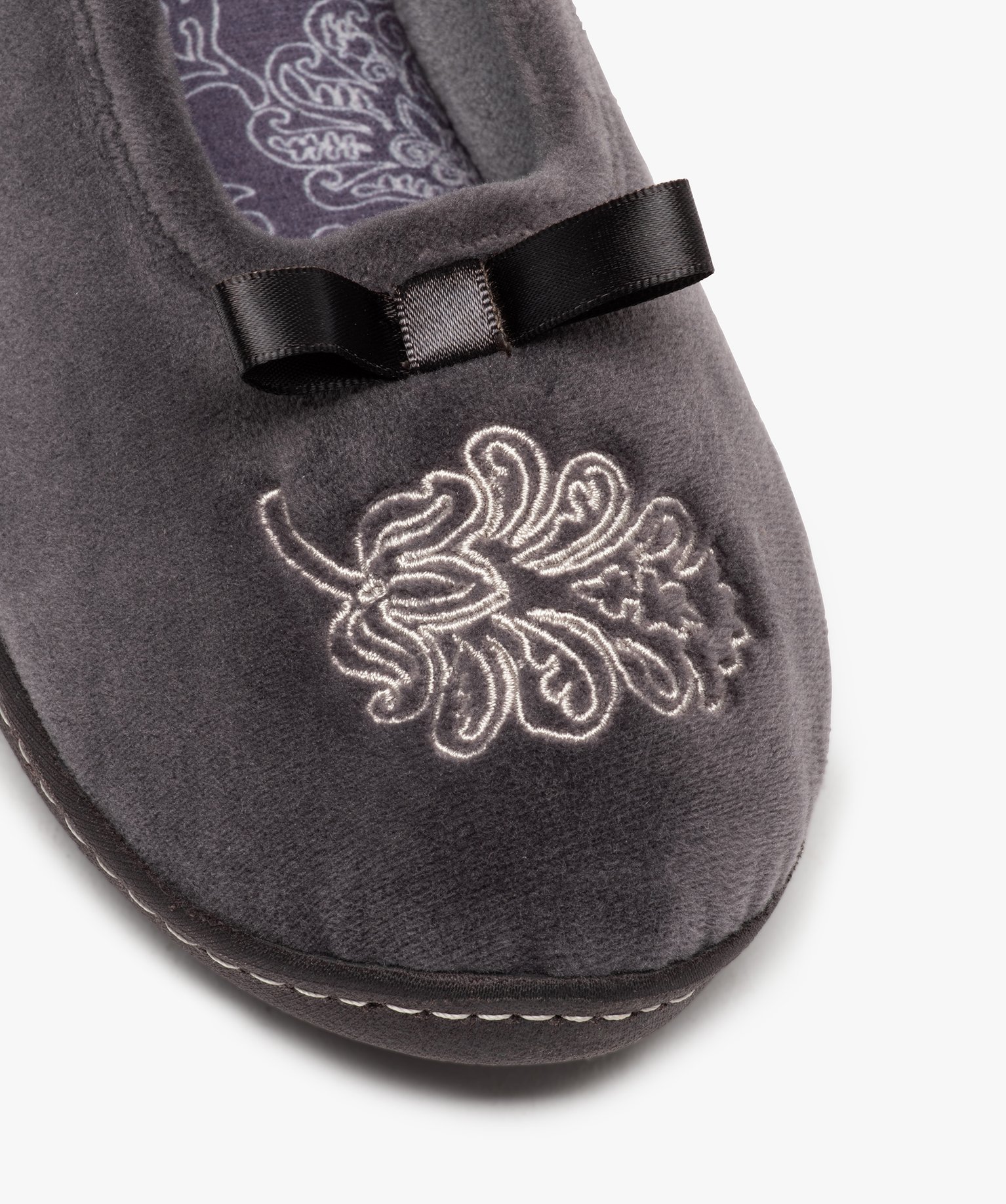 Chaussons femme ballerines confort en velours - Isotoner gris | GEMO