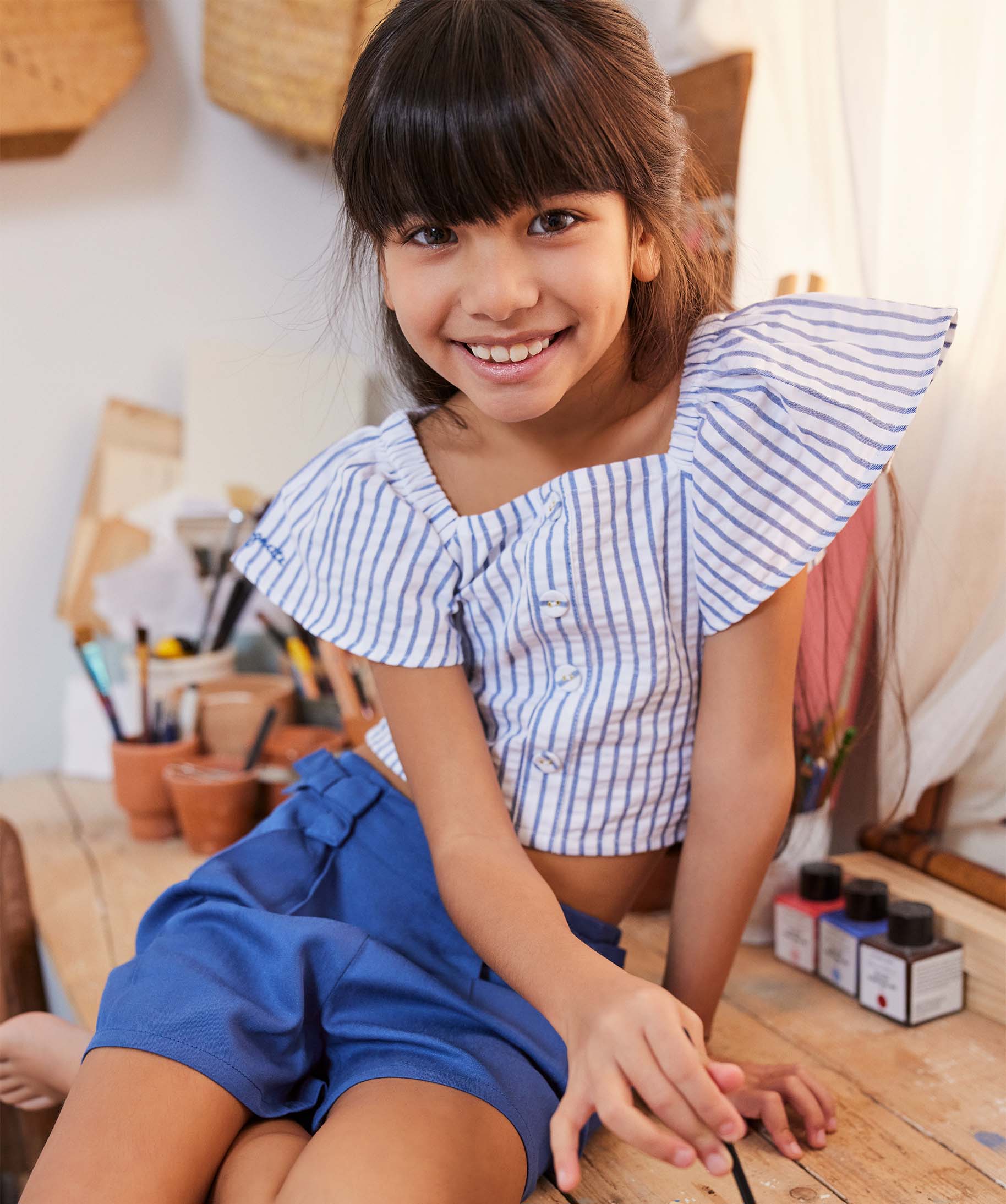 Chemise fille rayée avec manches volantées - LuluCastagnette raye | GEMO