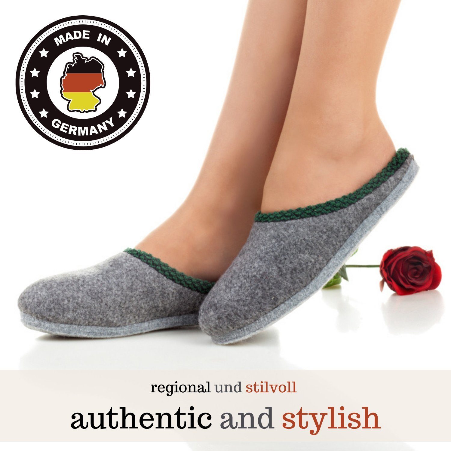 Pantoffelmann Filzpantoffel Gummisohle Herren Damen Filzlatschen Filz Hausschuh warm Pantoffel (1 Paar)