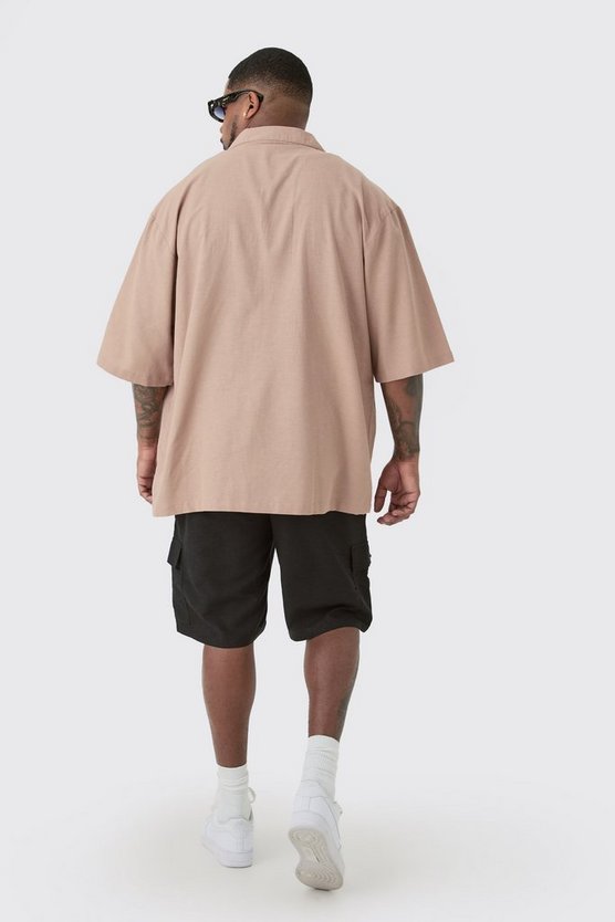 Plus lockere Cargo-Shorts aus Leinen mit elastischem Bund