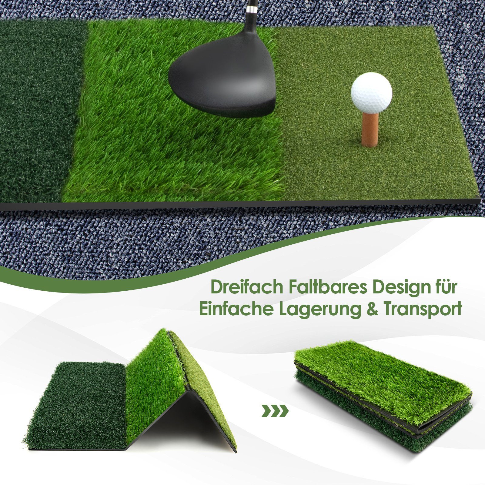 COSTWAY Golf-Abschlagmatte Golfmatte, klappbar mit 2 Teehaltern