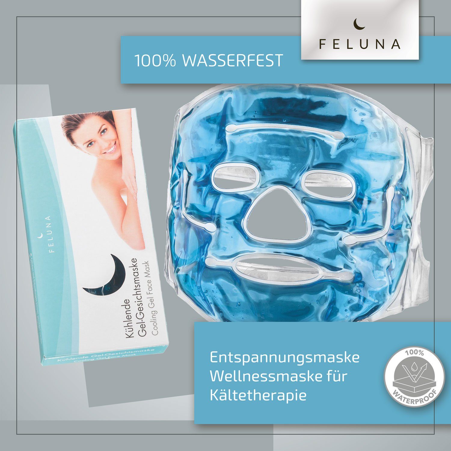 Feluna Gesichtsmaske Gel-Maske Wellnessmaske für Kältetherapie Kühlmaske, Entspannungsmaske Kühlende Maske