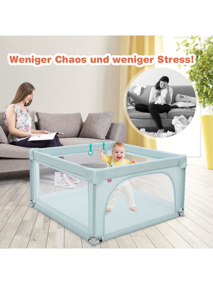 COSTWAY Laufgitter 120cm mit 50 Spielbällen in Hellblau günstig kaufen onesize