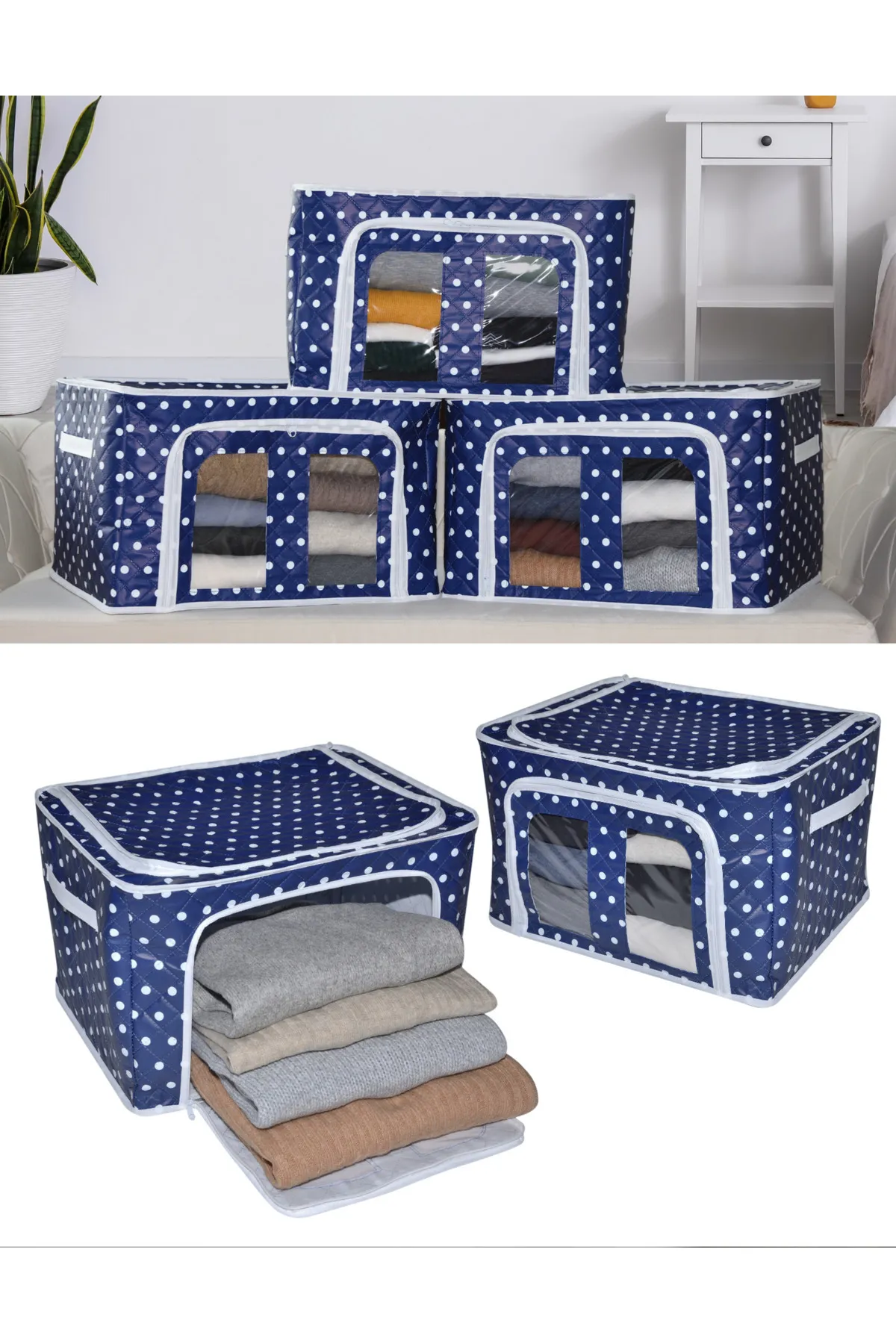 Seryat  5 Stück Seryat Mehrzweck-Organizer mit Fenster, mittelgroße Draht-Aufbewahrungstasche, 40 x 50 x 30 cm, Aufbewahrungstasche für Pullover und Decken