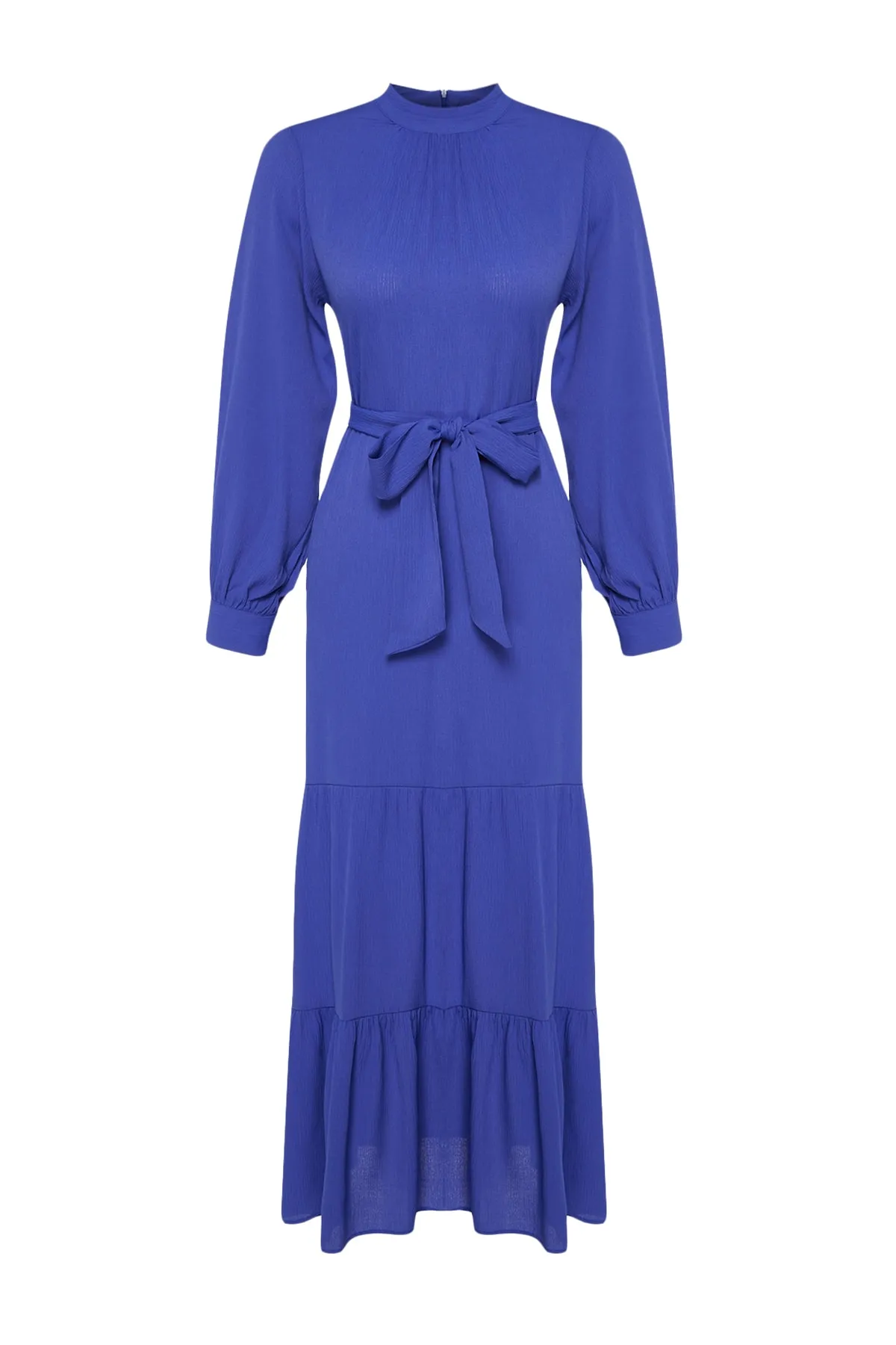 Trendyol Modest  Dunkelblaues gewebtes Kleid mit Ballonärmeln und Gürtel TCTSS23EB00289