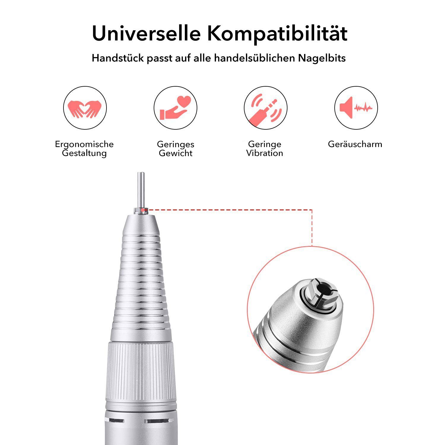 JCMaster Maniküre-Pediküre-Set, Nagelfräser 30000RPM inkl.6 Bits & Fußpedal