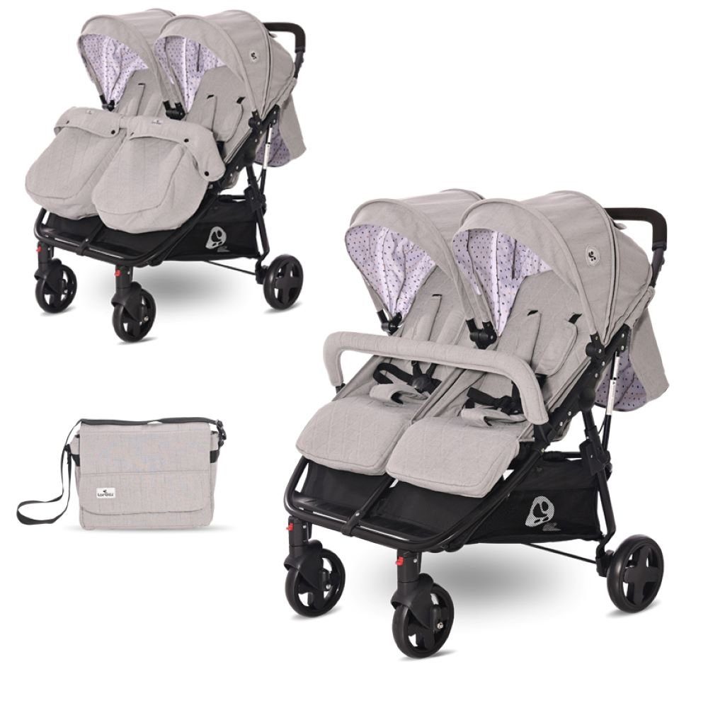 Lorelli Zwillings-Kombikinderwagen Geschwisterkinderwagen Duo, klappbar verstellbar Fußabdeckung Wickeltasche