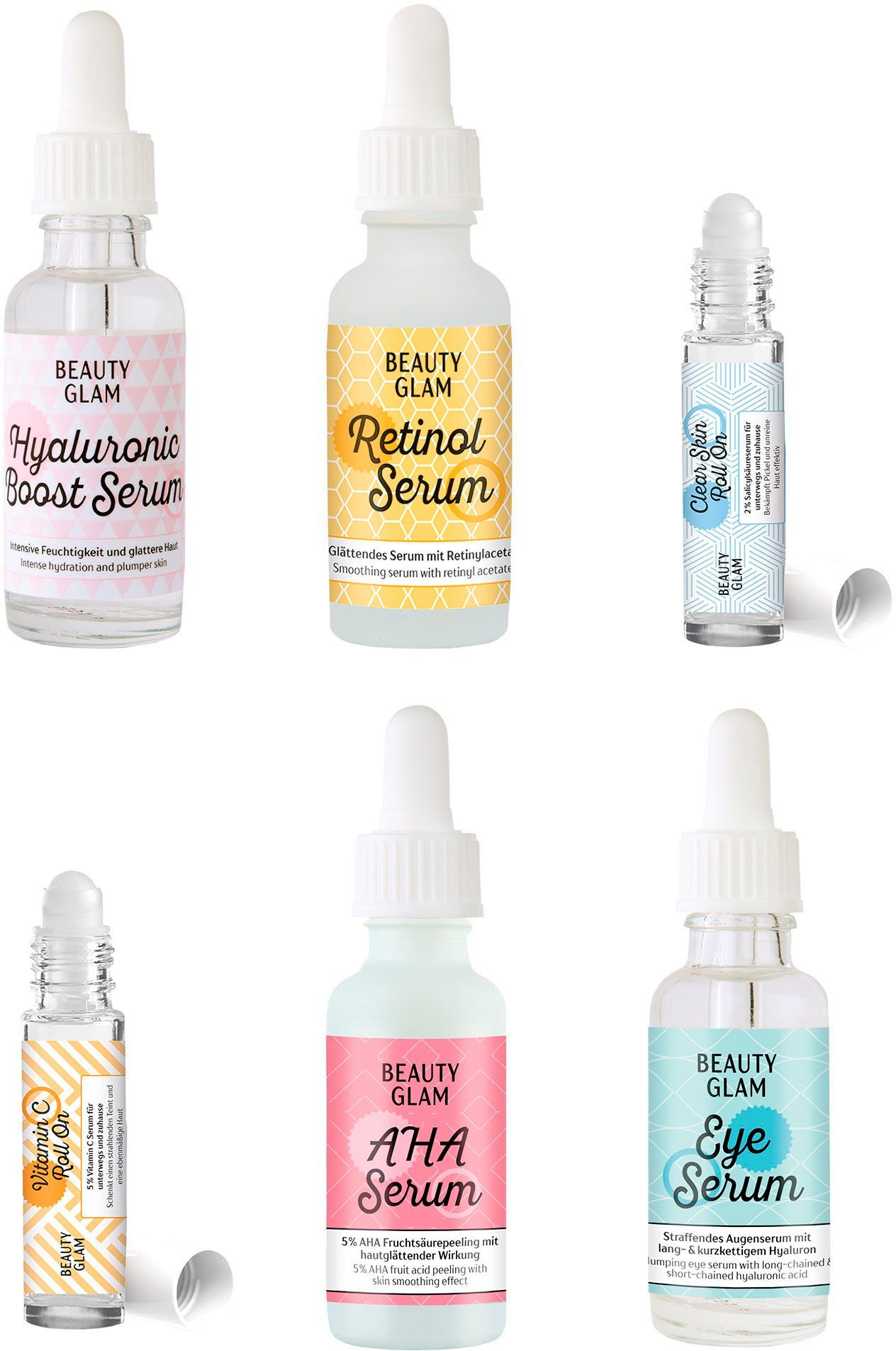 BEAUTY GLAM Gesichtspflege-Set Serum Must Haves, 6-tlg.