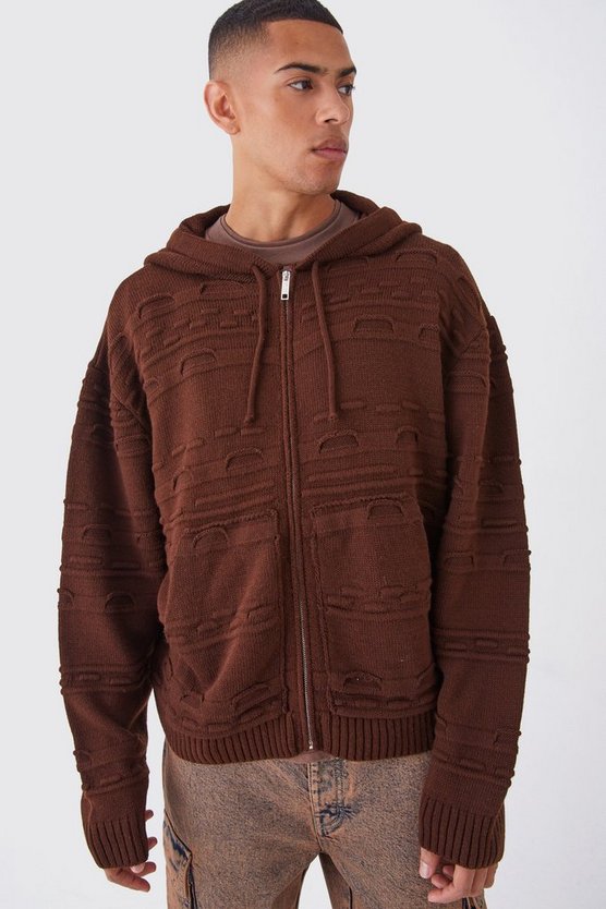 Oversize 3D Jacquard Hoodie mit Reißverschluss