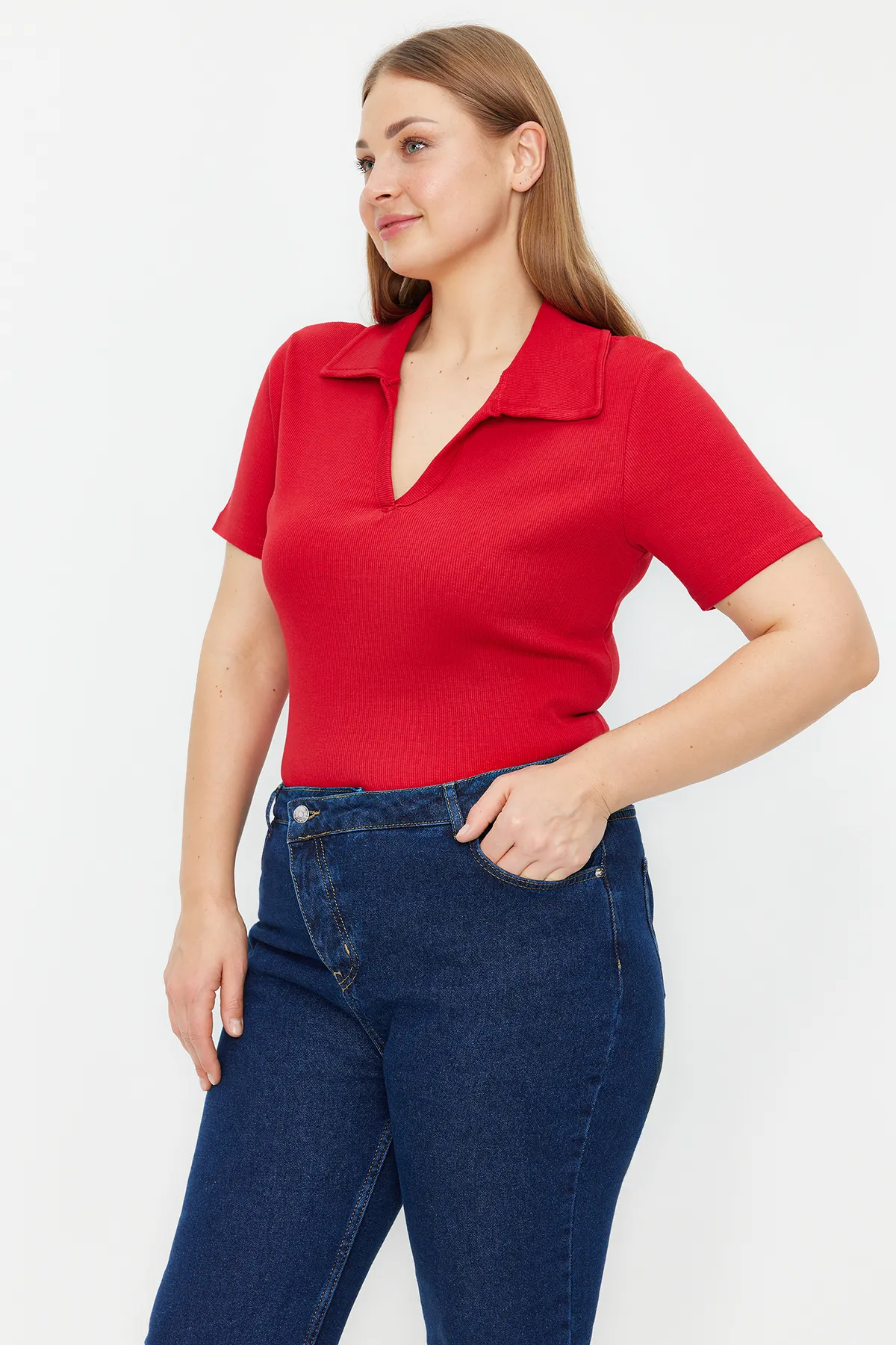 Trendyol Curve  Rote schnurgebundene Strickbluse TBBSS22BZ0750