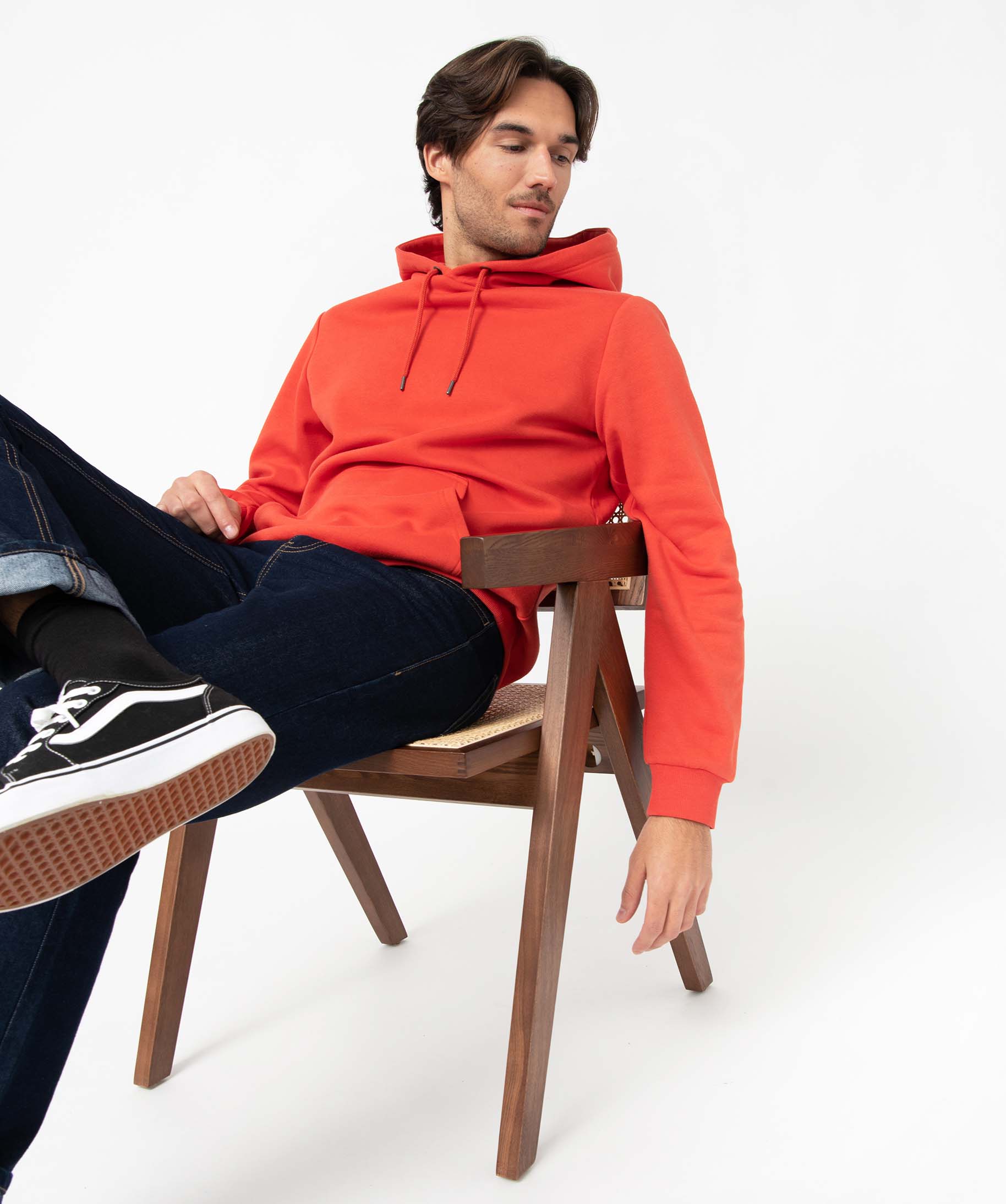 Sweat homme à capuche intérieur molletonné orange | GEMO