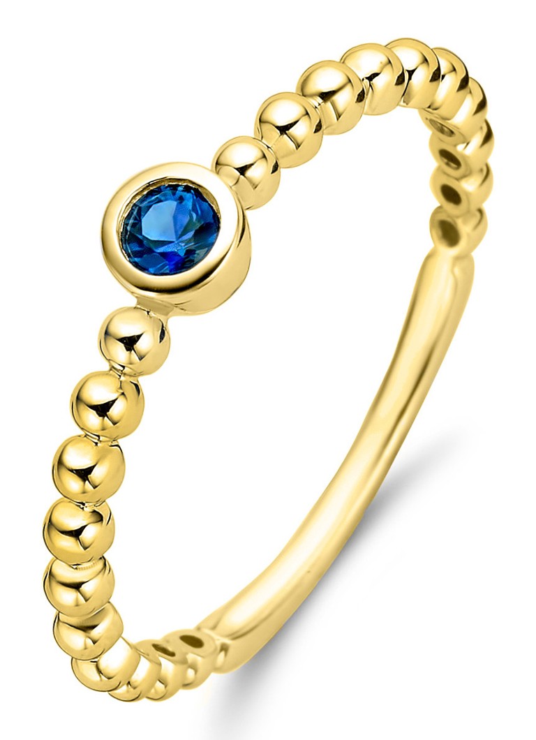 Anello Diamond Point in oro giallo con zaffiro blu da 0,12 ct.