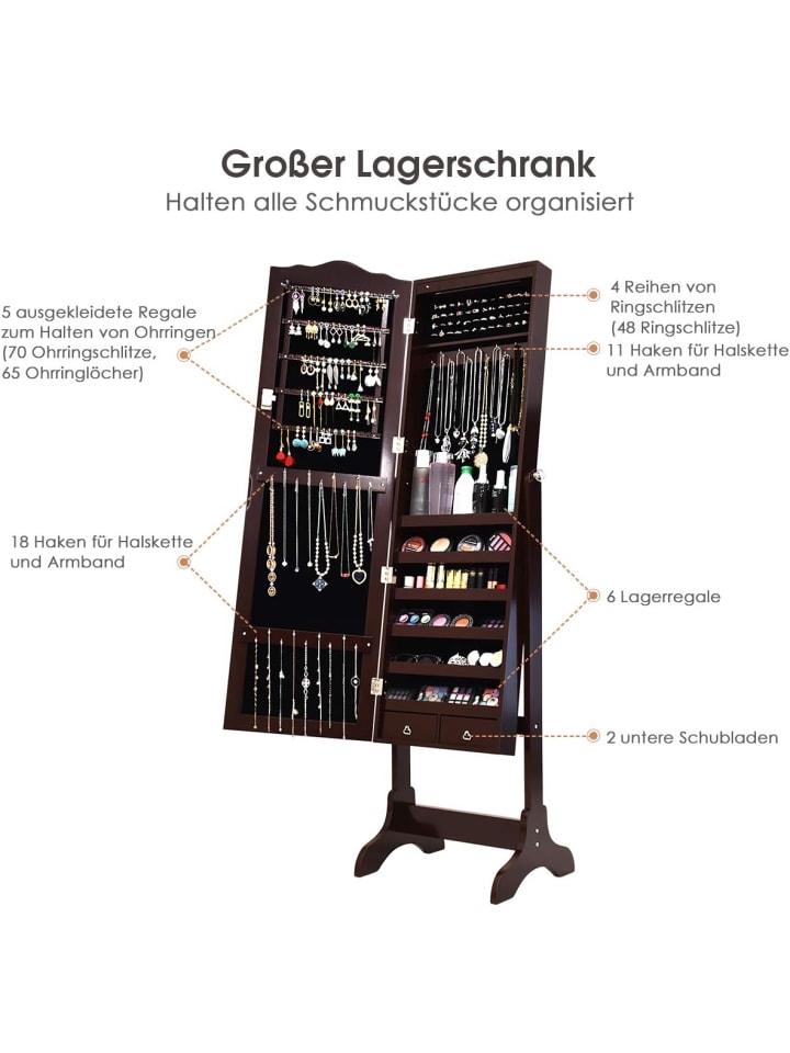 COSTWAY Schmuckschrank mit LED in Braun günstig kaufen onesize