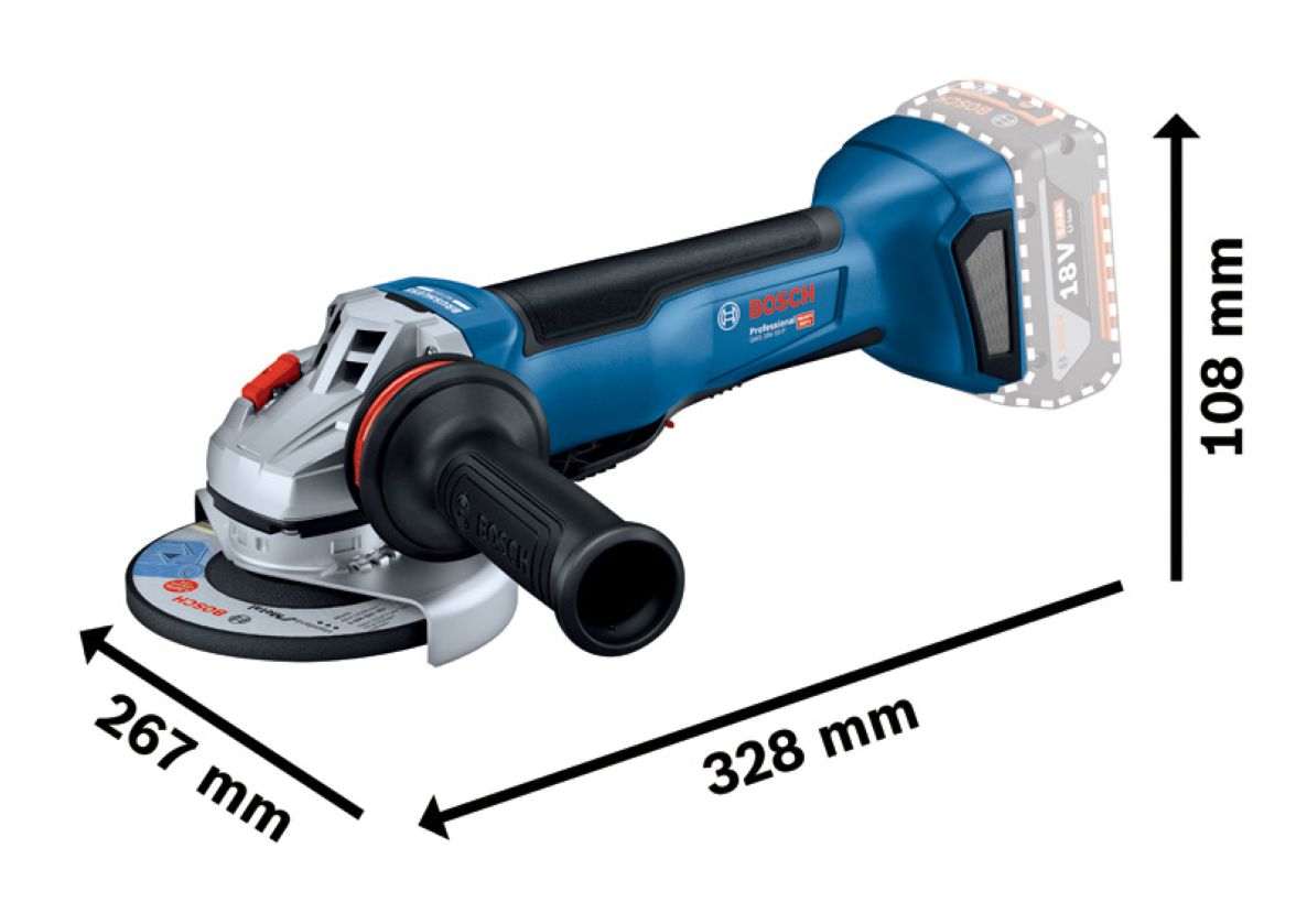 „Bosch Blue 06019J4102 GWS 18-10 P“ akumuliatorinis kampinis šlifuoklis, 18 V, be akumuliatorių ir įkroviklio, 125 mm, L dėžutėje