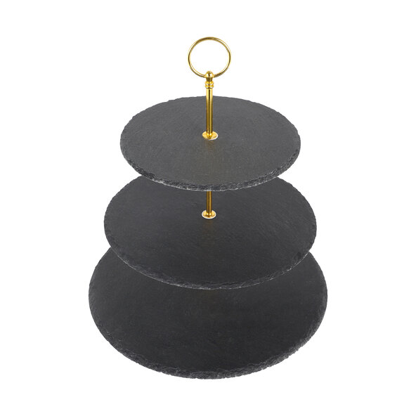 Schiefer Etagere, 3-stöckig, gold