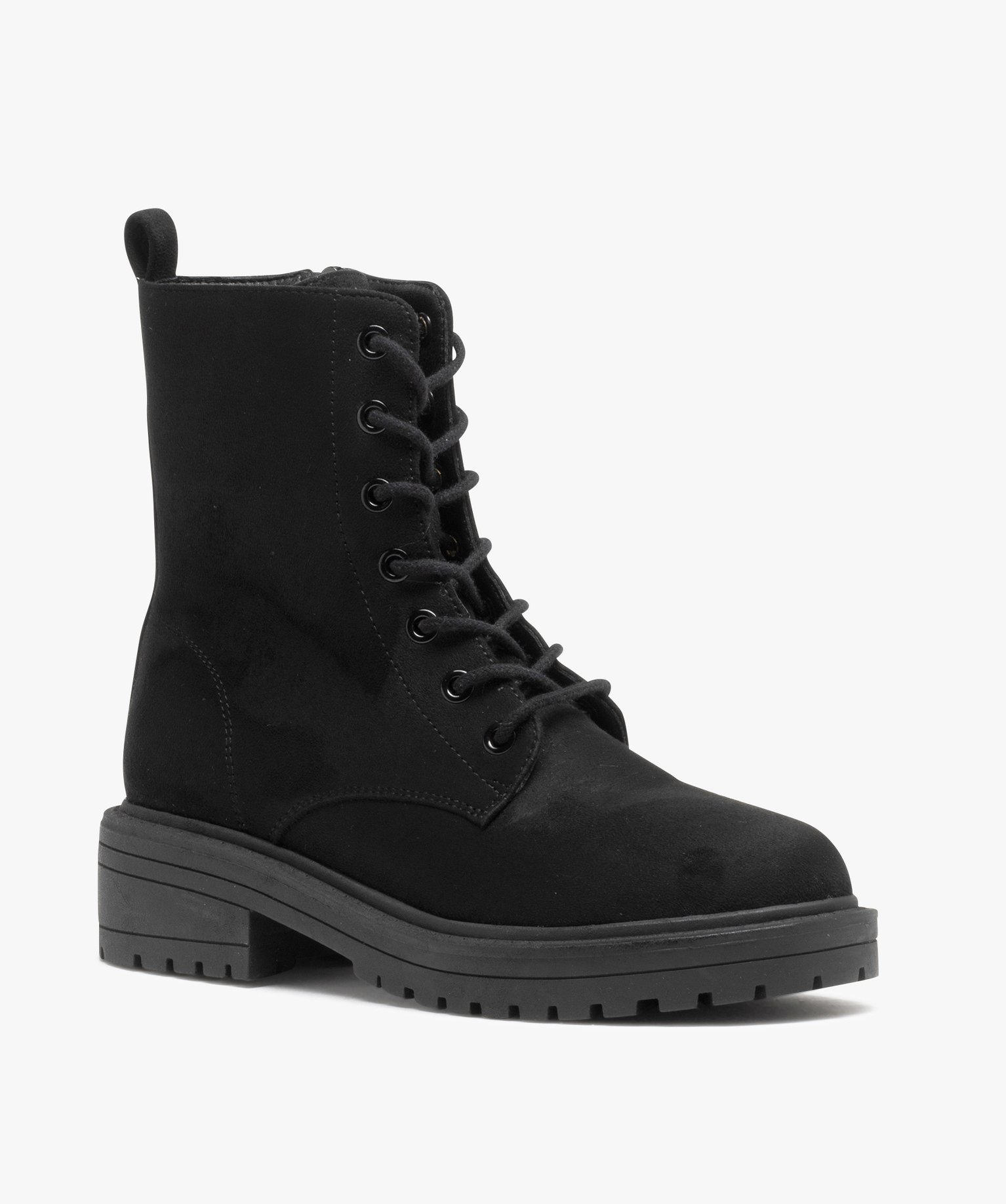 Boots femme dessus uni en suédine à zip et à lacets noir | GEMO