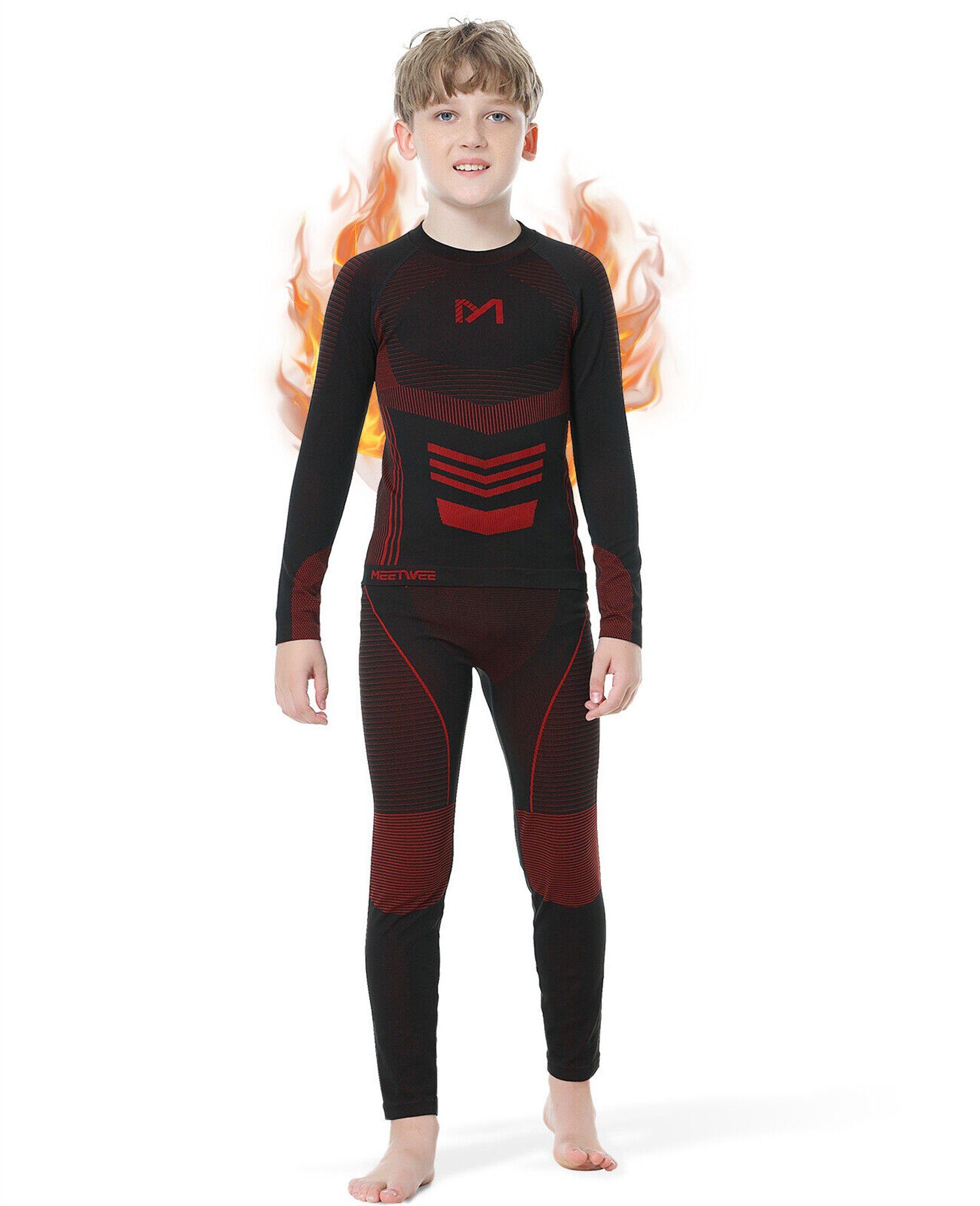 MEETYOO Thermounterhemd Kinder Thermo Unterwäsche Set (Sport Funktionswäsche Unterhemd + Unterhose, Fleece Skiunterwäsche) Wandern, Snowboarden, Radfahren, Laufen und Skifahren