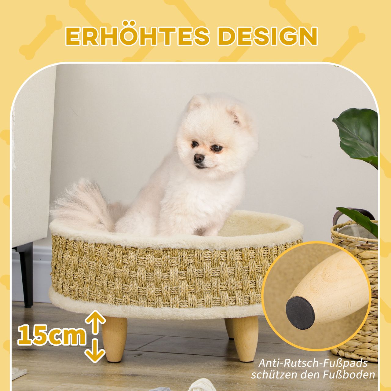 PawHut Hundebett, Erhöhtes Hundeliege mit Kissen, Katzenbett, Haustierbett, Rund