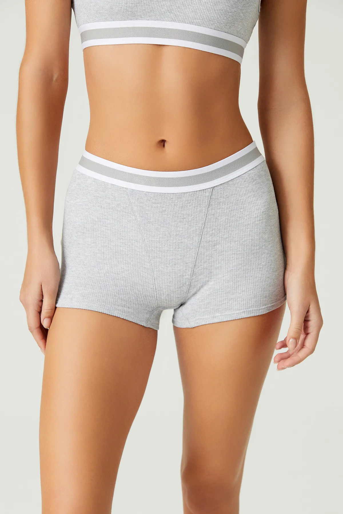 LOS OJOS  x Melodi grau gerippte Boxershorts aus Baumwolle mit Bund und Boyshort
