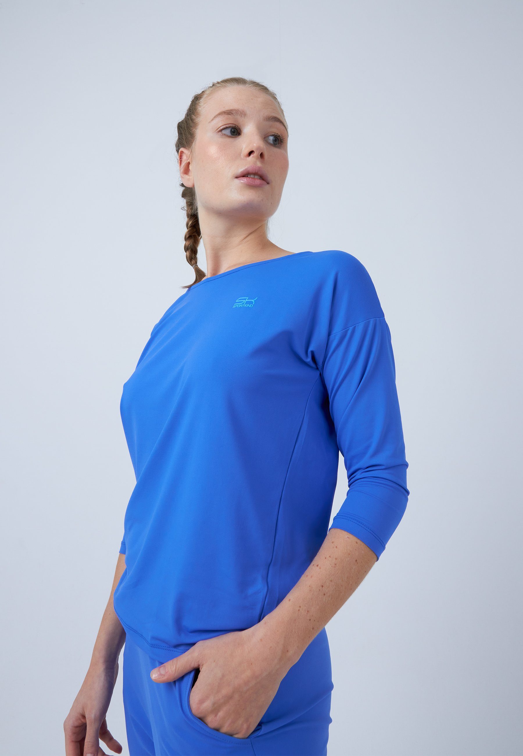 SPORTKIND Funktionsshirt Tennis 3/4 Loose Fit Shirt Mädchen & Damen kornblumen blau