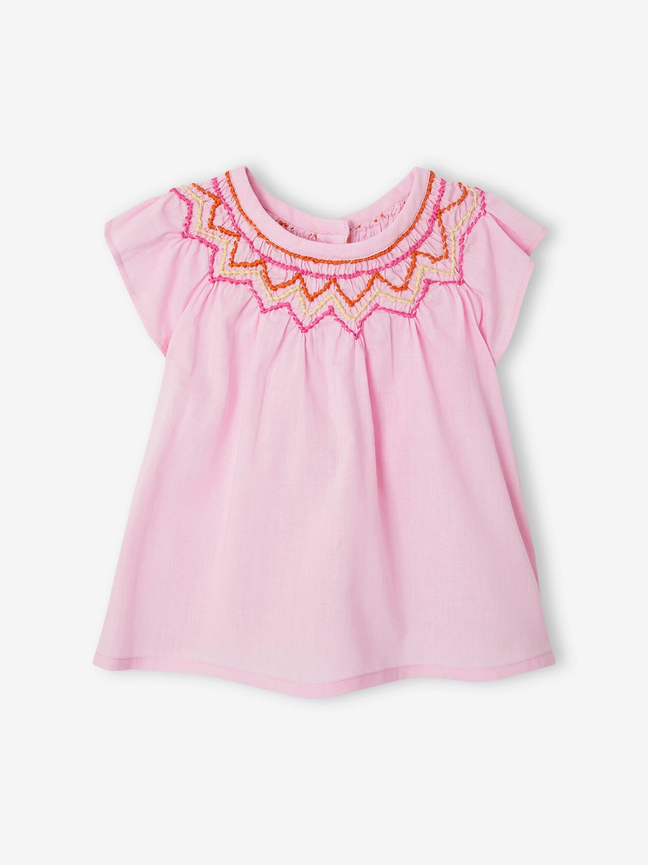 Vertbaudet Mädchen Baby-Set: Bluse, Shorts & Haarband - rosa