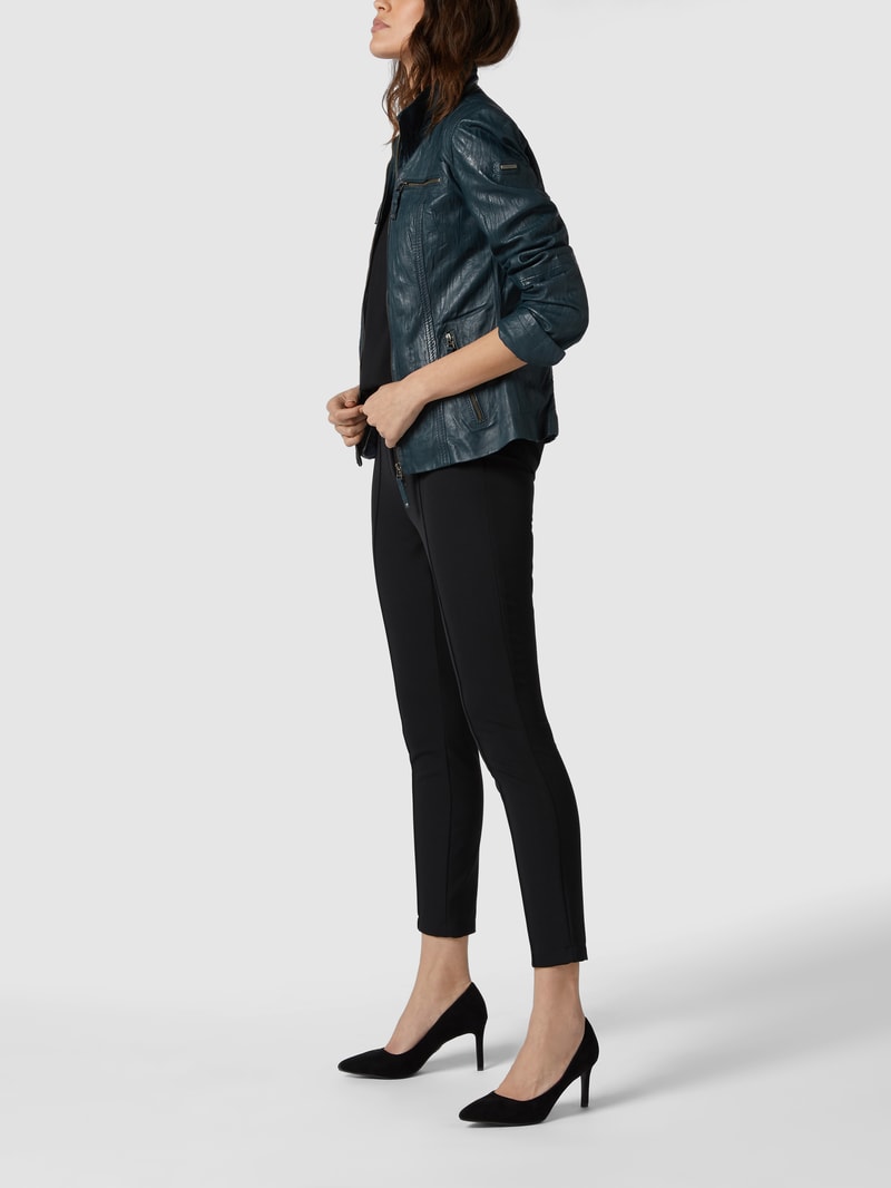 Lederjacke mit Crinkle-Effekt in marineblau