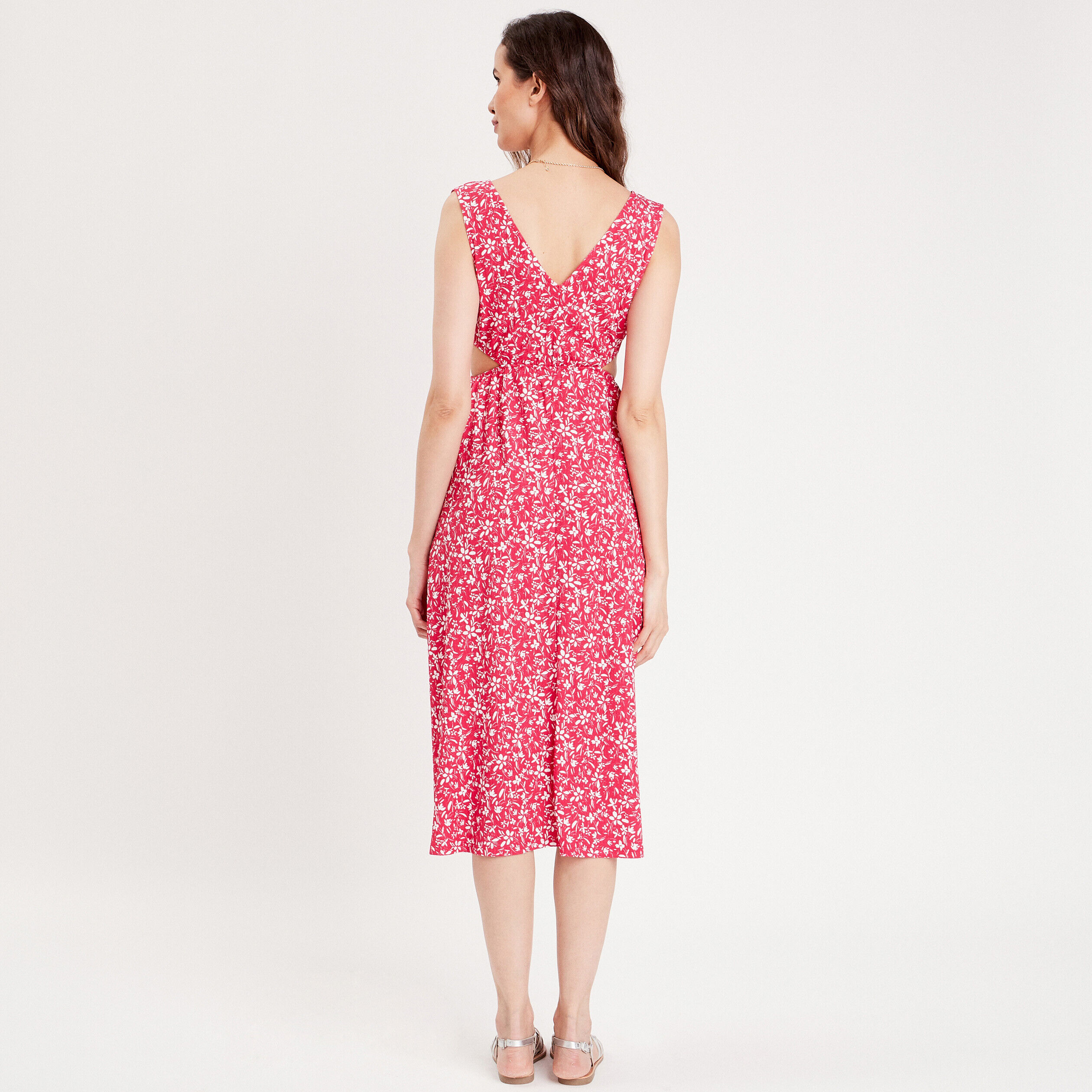 Robe midi évasée ouvertures rose fushia femme | Cache Cache