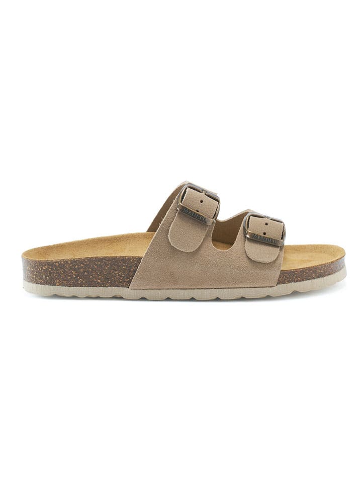 Mandel Leder-Pantoletten in Taupe günstig kaufen