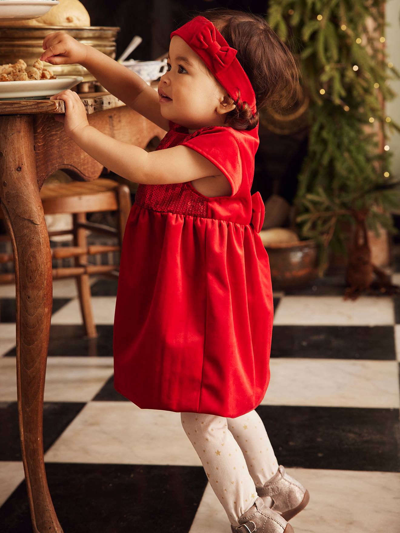 Vertbaudet Baby Weihnachts-Set: Kleid & Haarband - rot