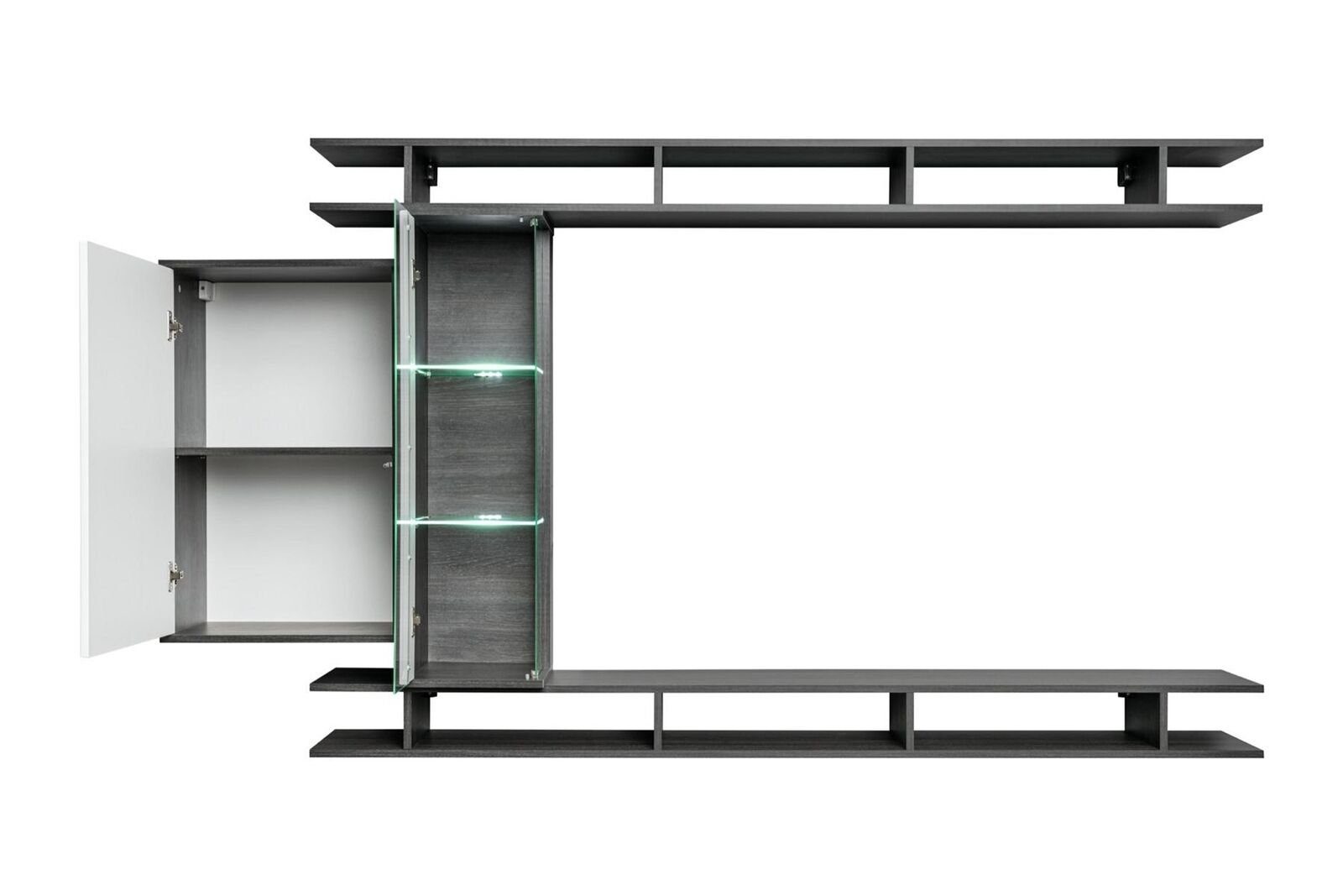 JVmoebel Wohnzimmer-Set Modern Grau Designer Möbel Holz Wandschrank, (4-St., 2x Regal/Vitrine/Wandschrank), Made in Europa