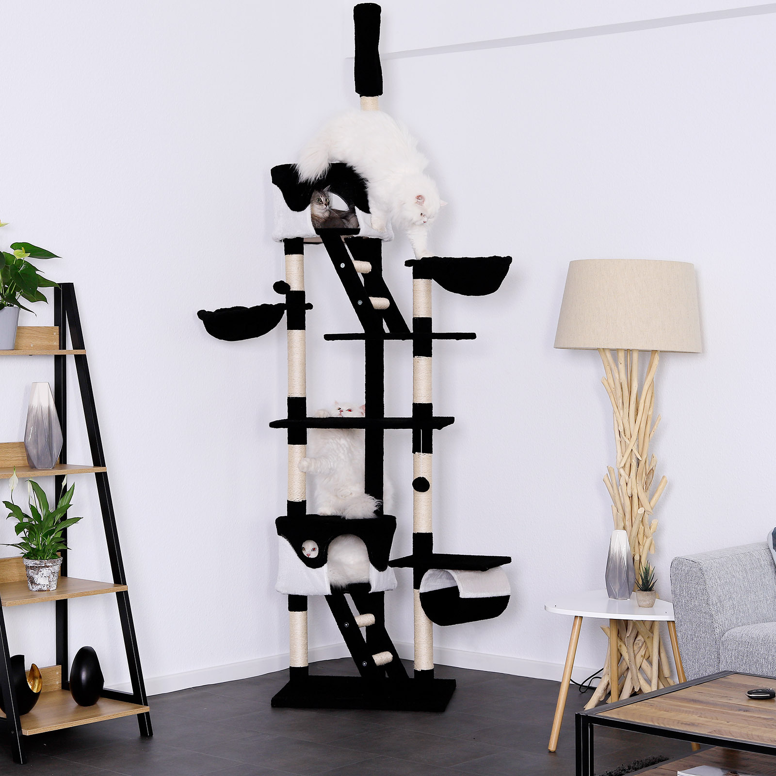 Lionto Kratzbäume Lionto Kratzbaum XXL, Höhenverstellbar (230 - 250 cm) schwarz/ weiß