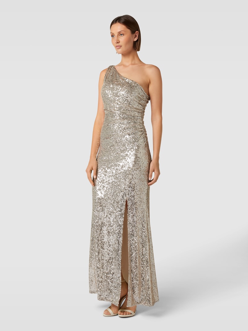Abendkleid mit One-Shoulder-Träger in sand meliert
