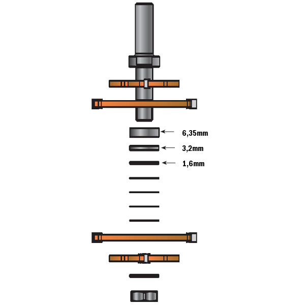 CMT 900.628.11 Juego para conectores de esquina con husillo de 75x44,5 mm y vástago de 12 mm