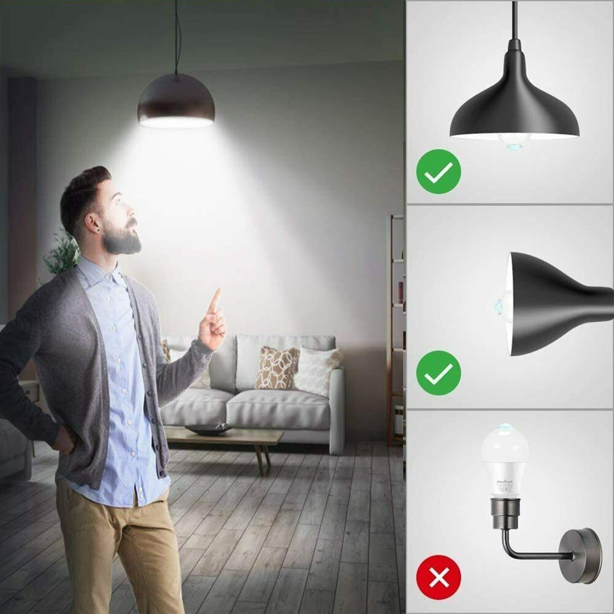 LETGOSPT 4 Stück LED Leuchtmittel, E27 12W LED Birne mit Bewegungssensor Smarte Lampe, Glühbirne Bewegungsmelder PIR Licht Lampe
