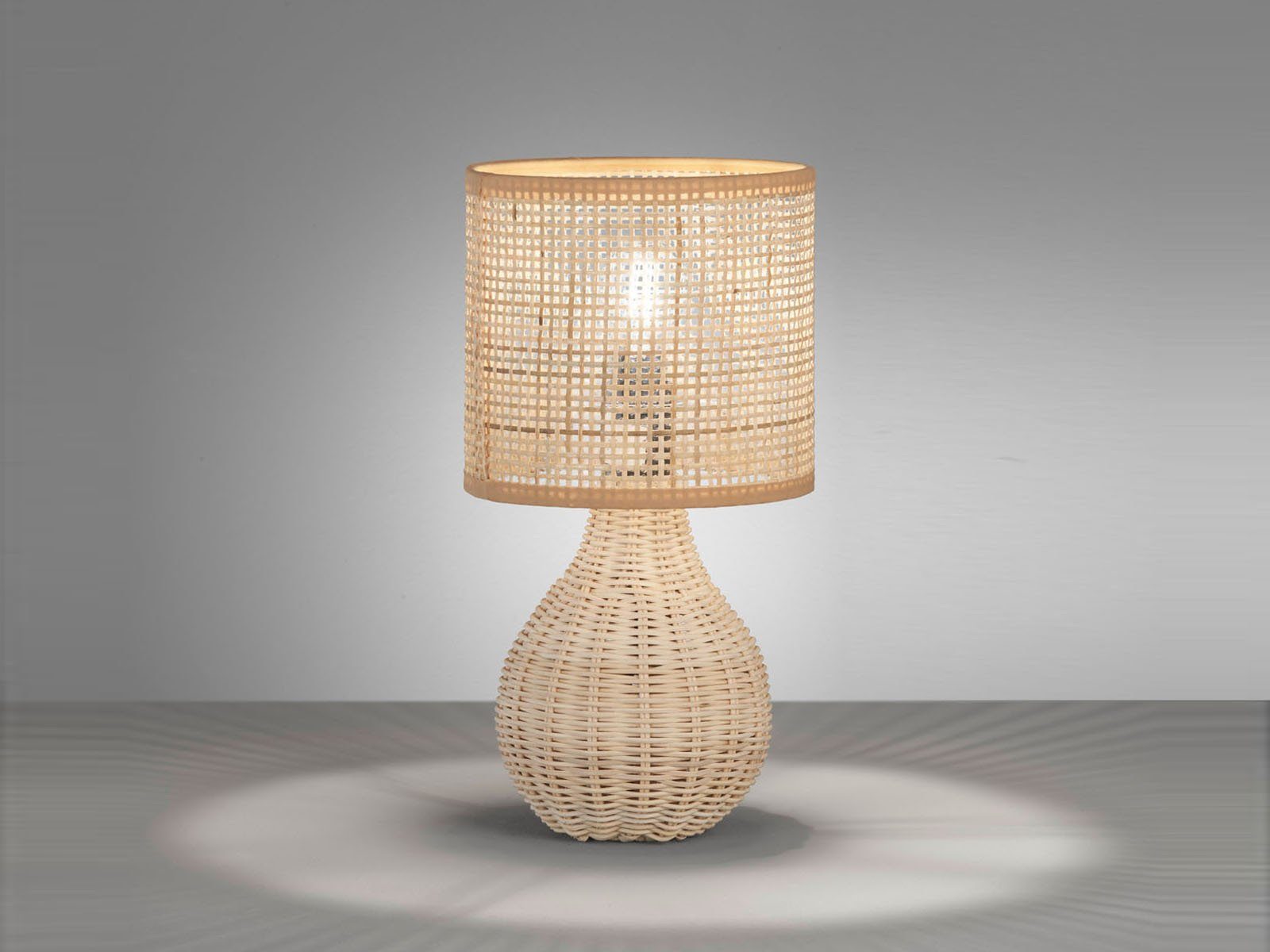 meineWunschleuchte LED Nachttischlampe, LED wechselbar, Warmweiß, Holzfuß & Designer Lampenschirm Korb-Geflecht Landhaus-Stil, Höhe 31cm