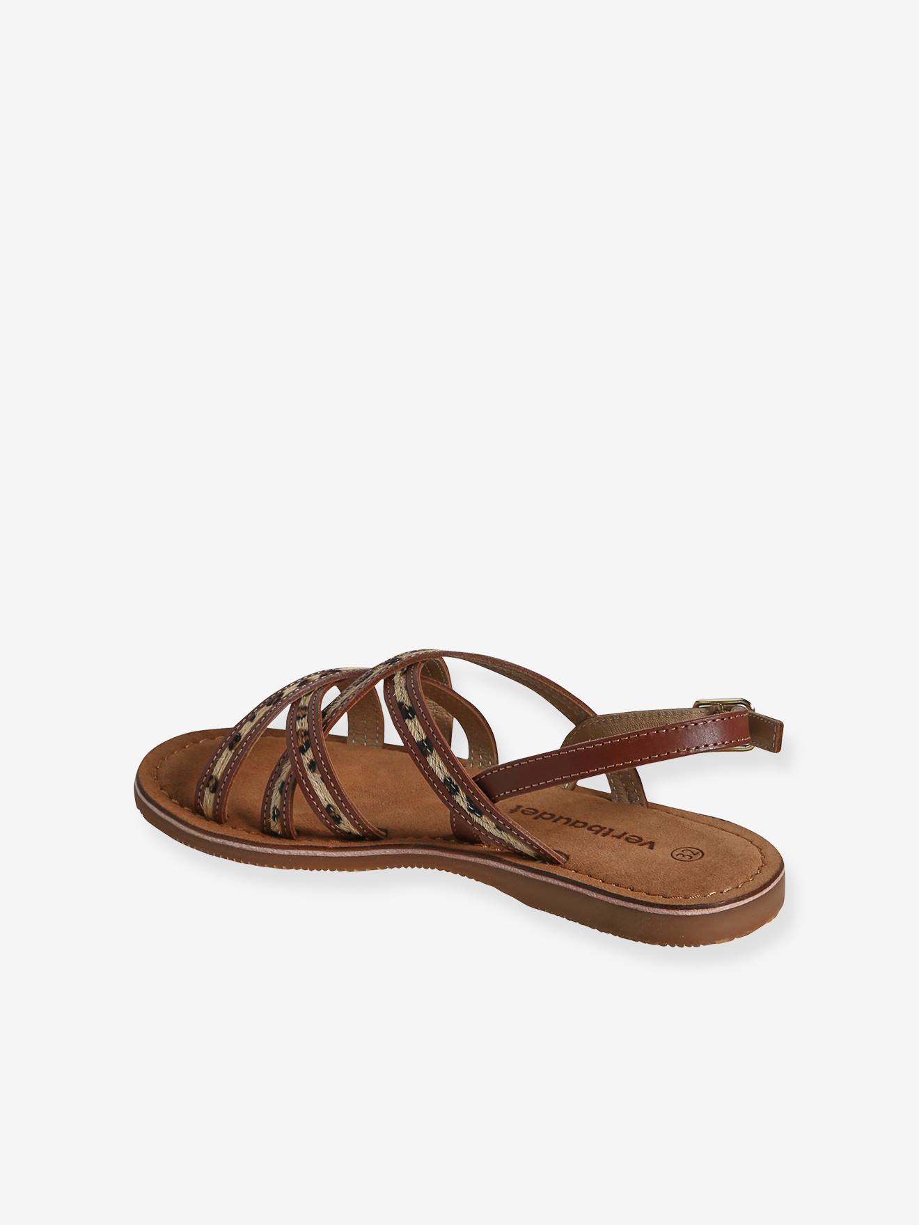 Vertbaudet Kinder Sandalen mit überkreuzten Riemchen - braun bedruckt