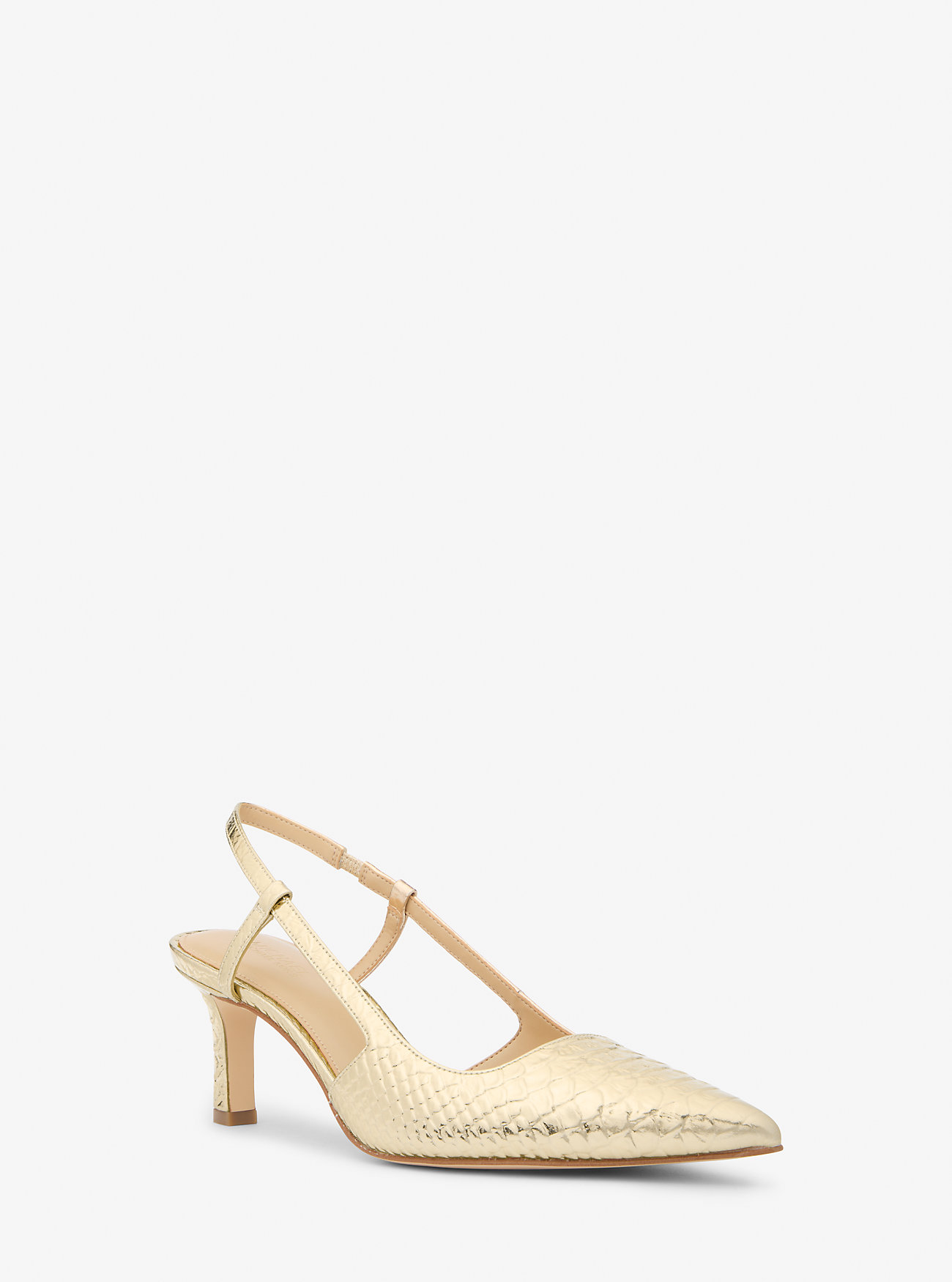 Alora Metallic Slingback Pumps i Lær med Slangemotiv - BLEKEGYLL