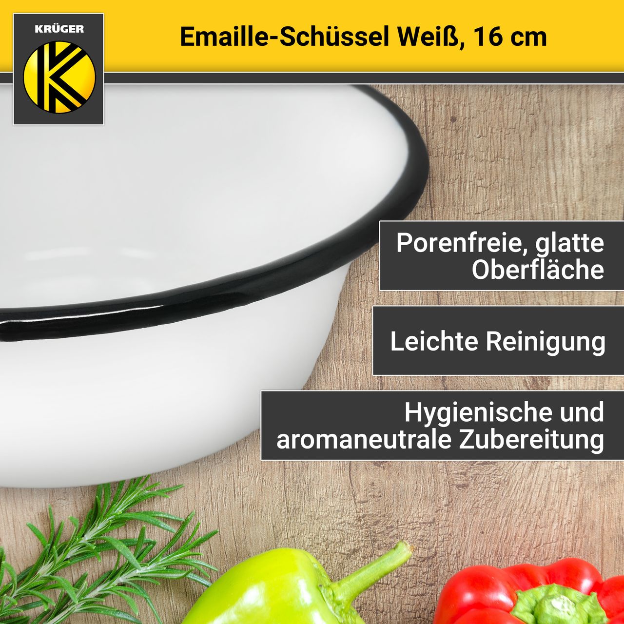 Karl Krüger Emaillierte Schüssel weiß, 16 cm