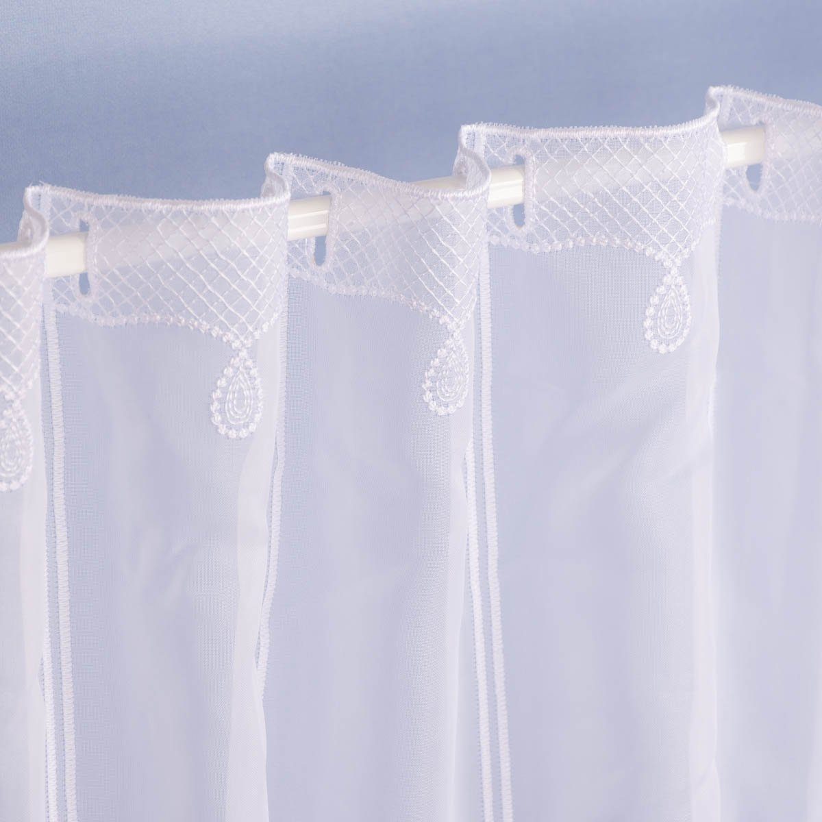 Meterware Scheibengardine Meterware Voile Stickerei Ornamente nähfrei weiß 30cm, SCHÖNER LEBEN., leicht perforiert, Polyester, bestickt