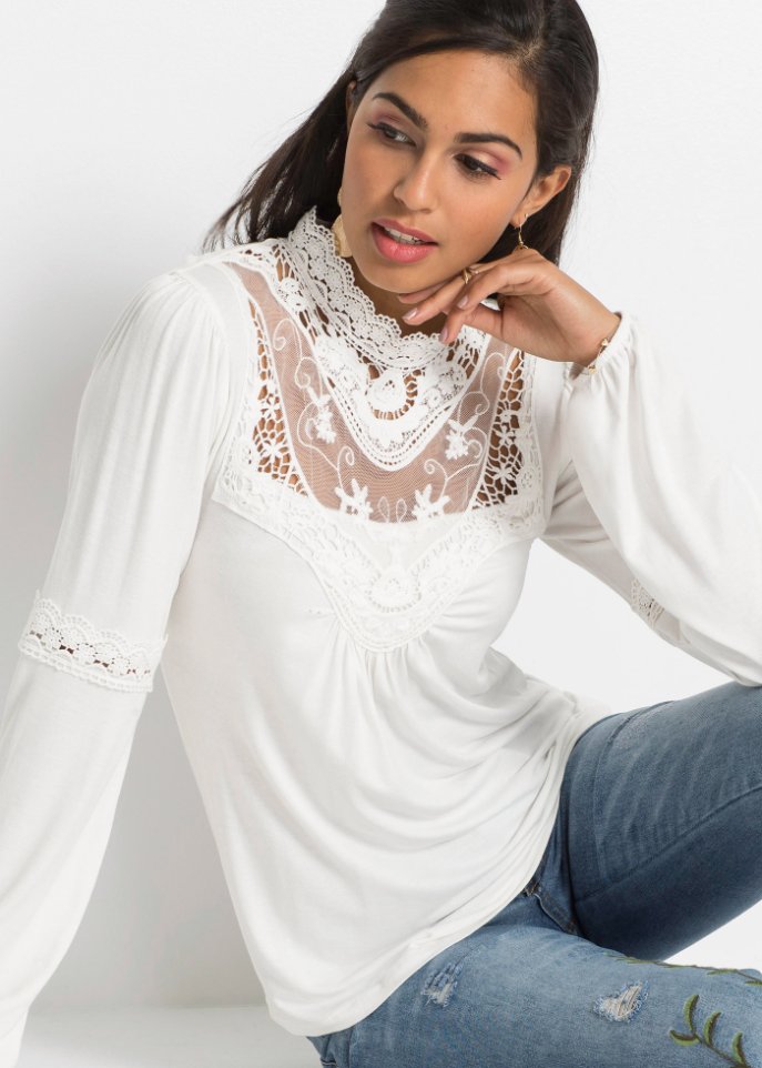 Langarmshirt mit Spitze