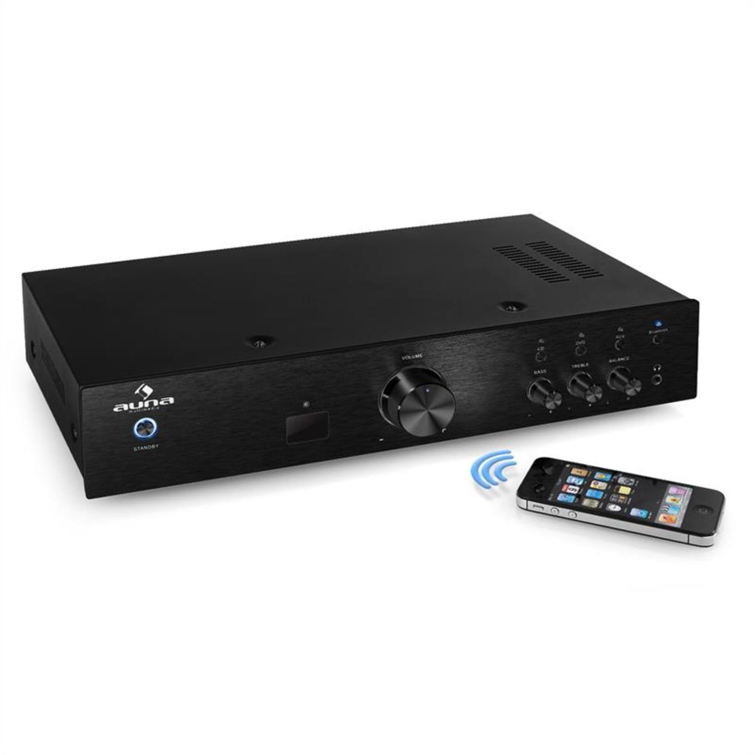Auna AV2-CD508BT Audioverstärker (Anzahl Kanäle: 3 Stereo-Cinch-Line-Eingänge für CD-Player, DVD-Player sowie AUX-Quellen, 125 W, Digital Audio Bluetooth Verstärker HiFi Stereo Amplifier)