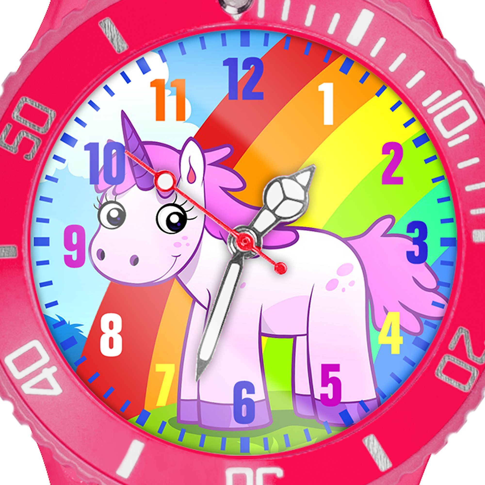 Taffstyle Quarzuhr Kinder Armbanduhr Silikon Einhorn Analog Uhr Bunt, Mädchen Sportuhr Bunte Kinderuhr Lernuhr Regenbogen Silikonuhr