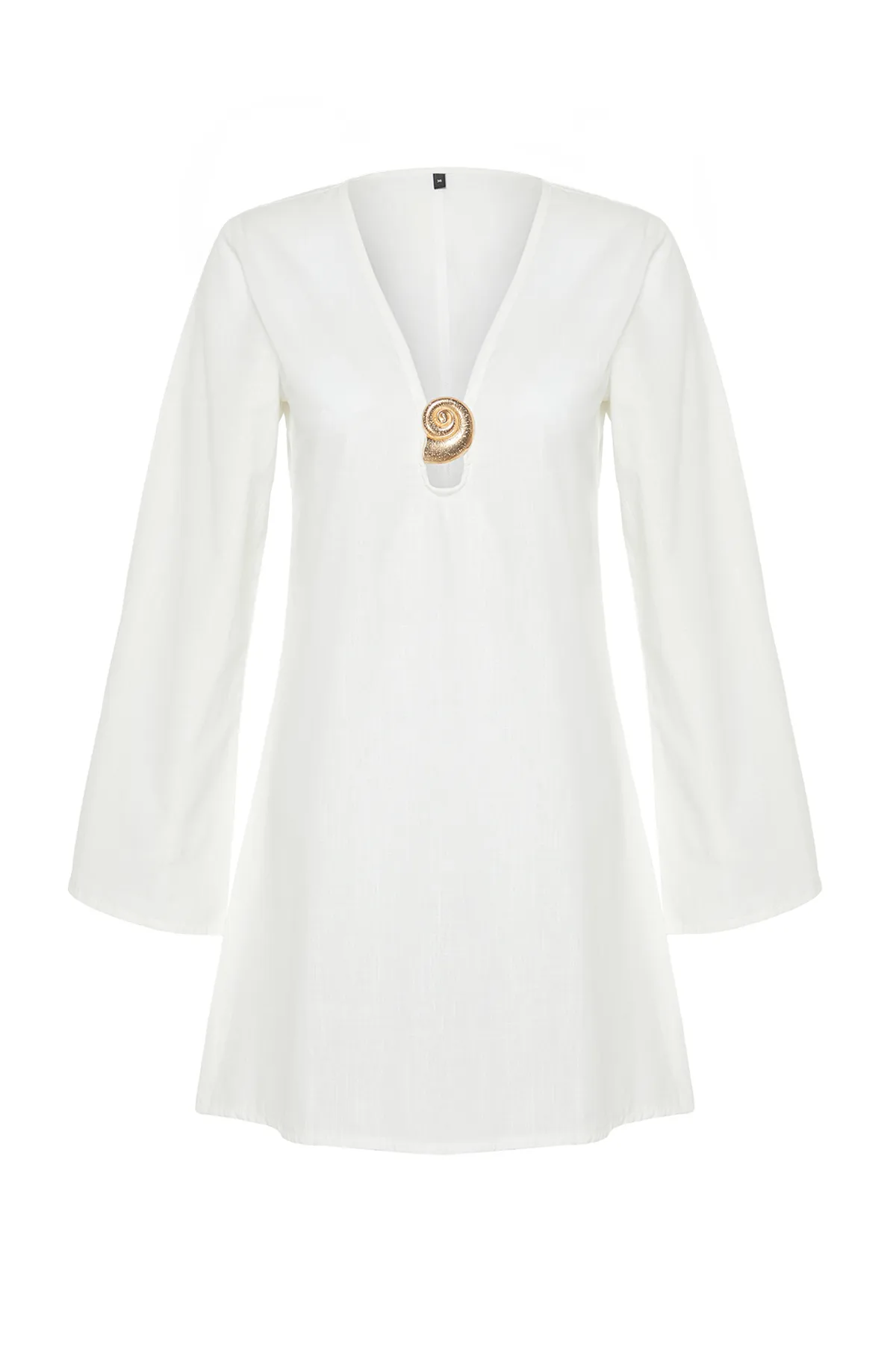 Trendyol Collection  Weißes Mini-Strandkleid aus 100 % Baumwolle mit gewebten Accessoires TBESS24EL00020