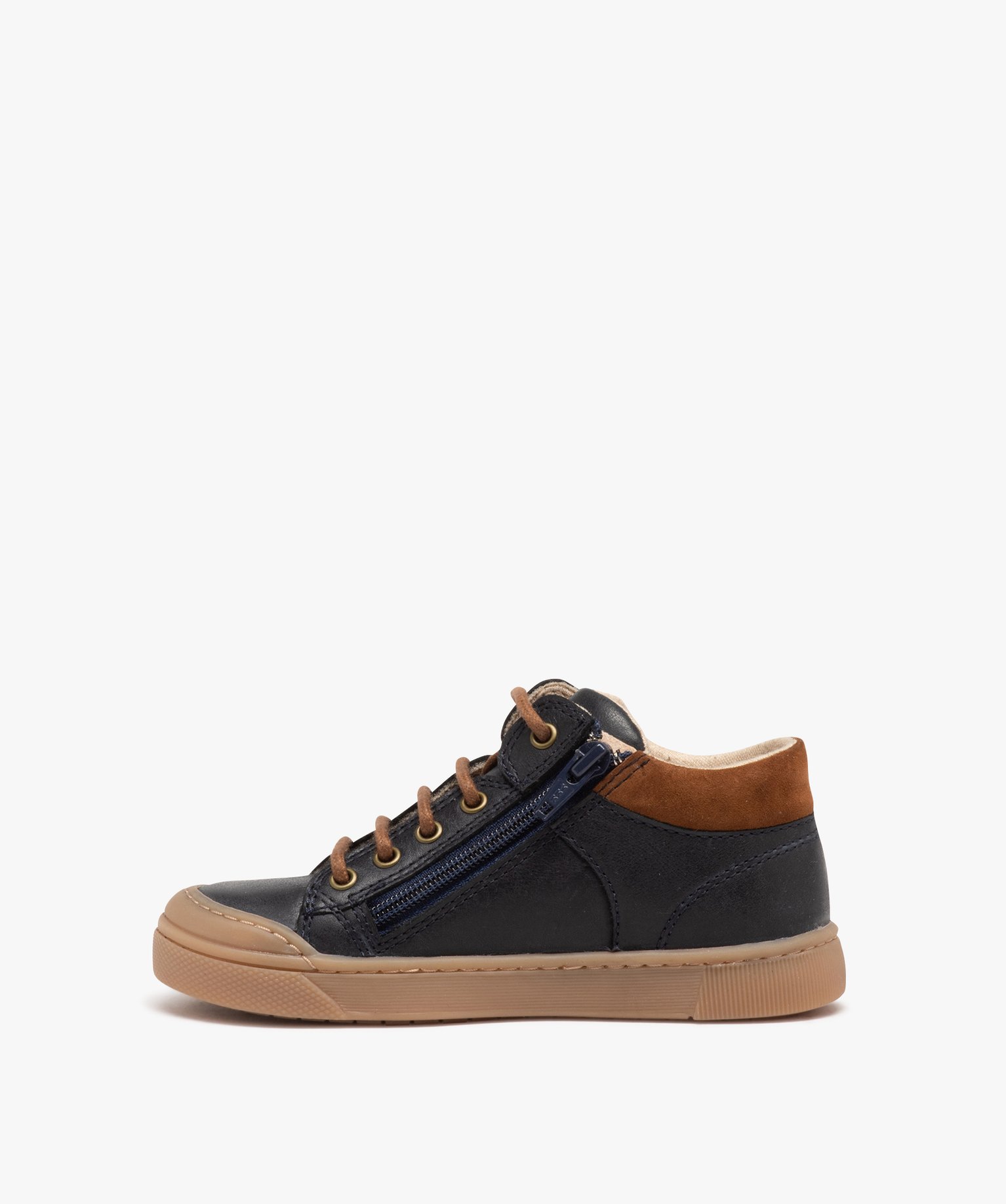 Boots Garçon bicolores dessus en cuir à lacets et à zip marine | GEMO