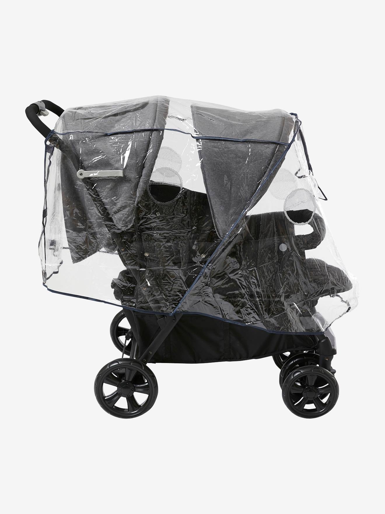 Habillage pluie intégral vertbaudet pour poussette double transparent